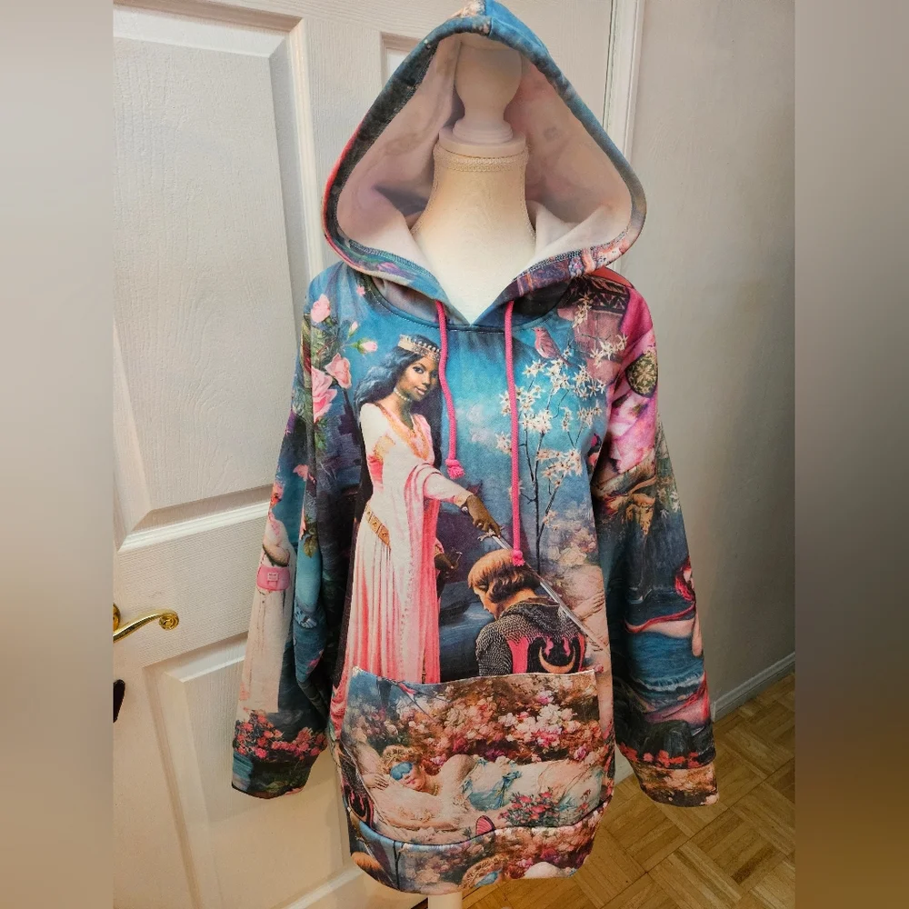 RARE Sugar Thrillz Dolls Kill Once Upon A Dime Oversized Fairy Printed Hoodie M - Picture 2 of 9